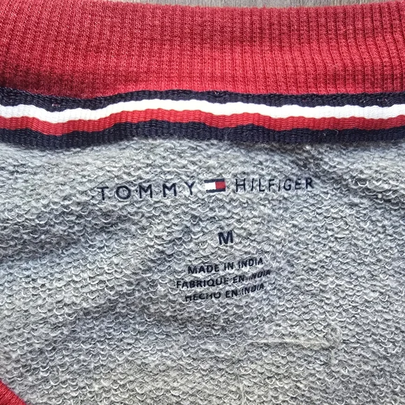 Tommy Hilfiger V-Neck Sweater in Gray with Red and Black Trim - Picture 3 of 6